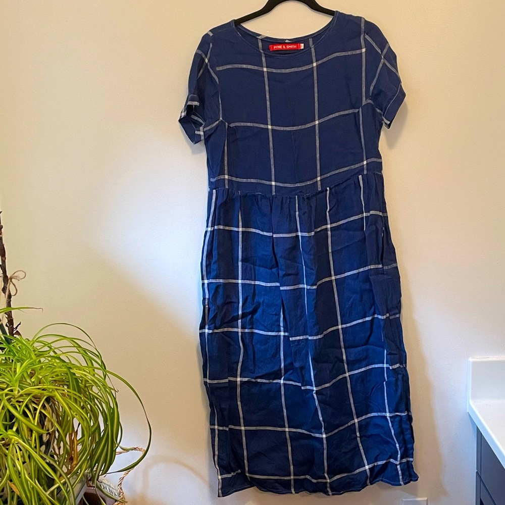 Pyne & Smith linen windowpane midi dress size M